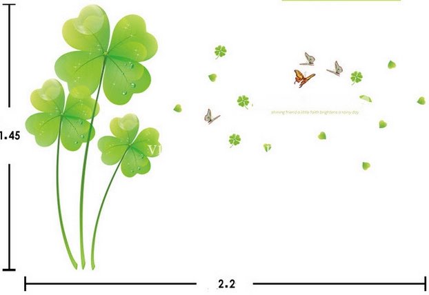 DECAL DÁN TƯỜNG ĐÔI HOA 4 LÁ XANH