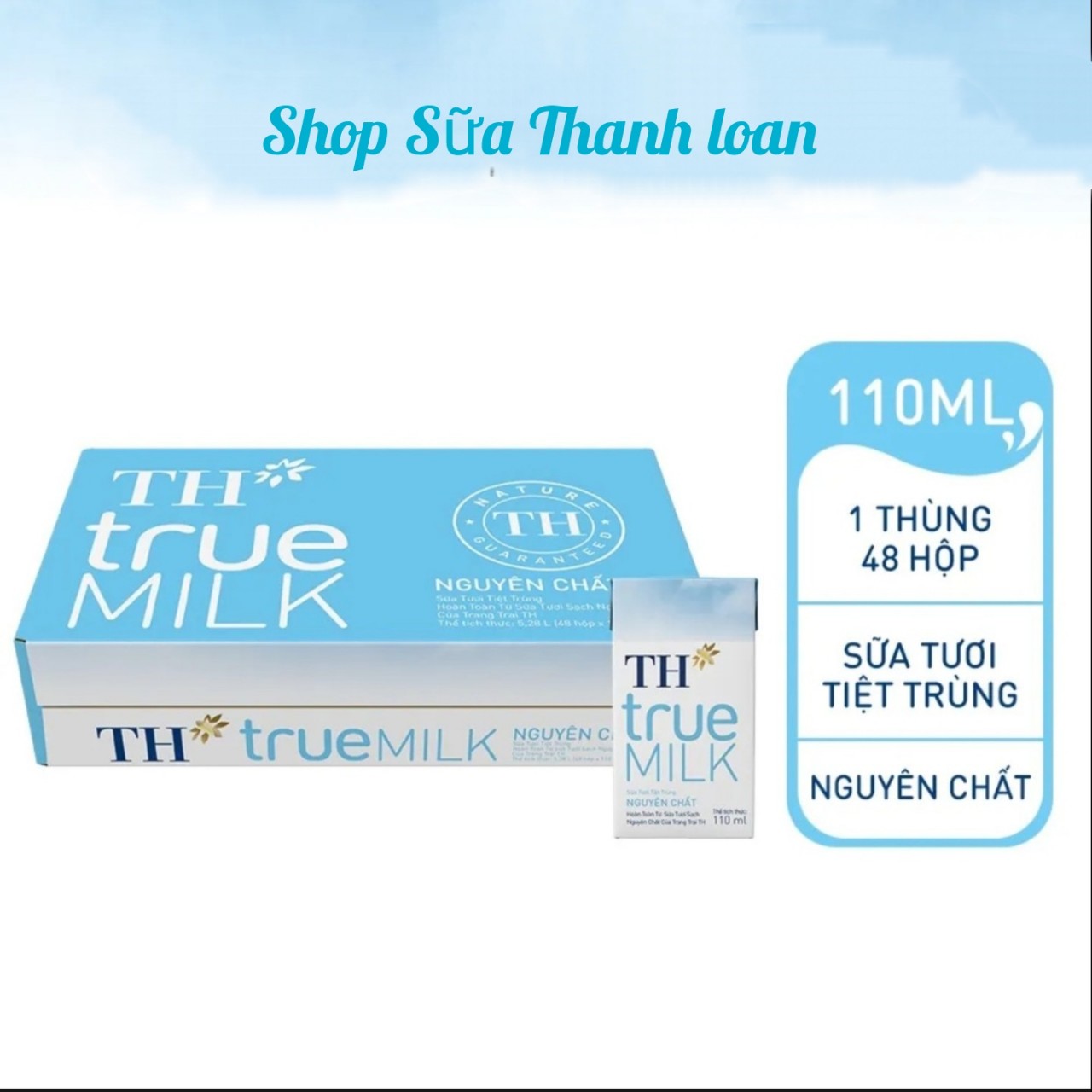 (HSD T10-2024) Thùng 48 Hộp Sữa tươi tiệt trùng TH true MILK KHÔNG ĐƯỜNG 110ml.