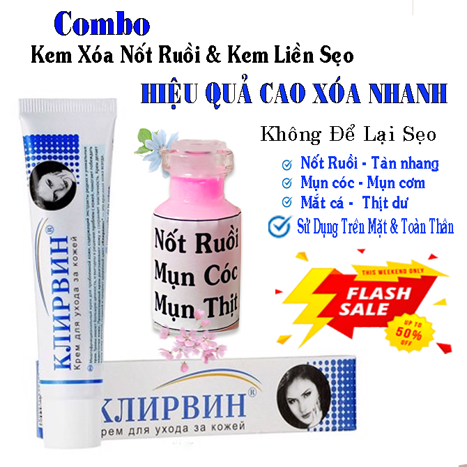 Combo Kem Tẩy Nốt Ruồi Tàn Nhang, Mắc Cá,Mụn Thịt, Mụn Cóc + Kem Liền Sẹo