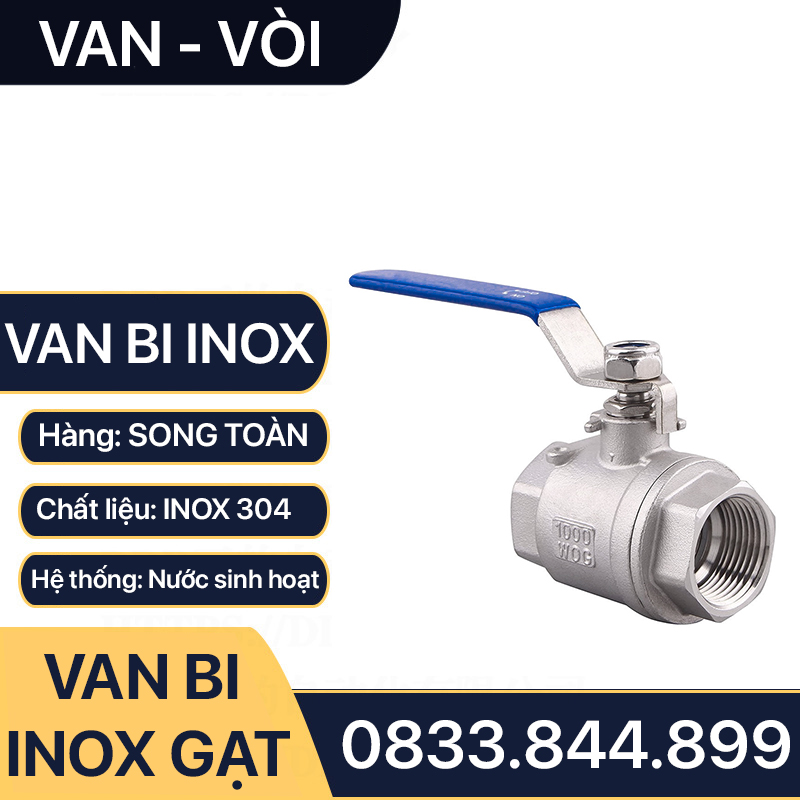 Van bi inox tay gạt, van bi tay gạt inox 90 độ sus 304, 316