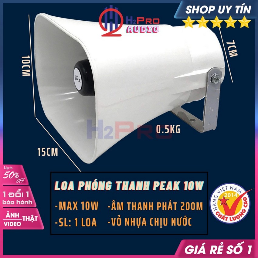 Loa Nén Peak 10W, Loa Phóng Thanh Mini Bán Hàng Rong, Thông Báo, Vành 15x10Cm, Âm Phát Ra 200M, Chịu Nước- H2Pro Audio