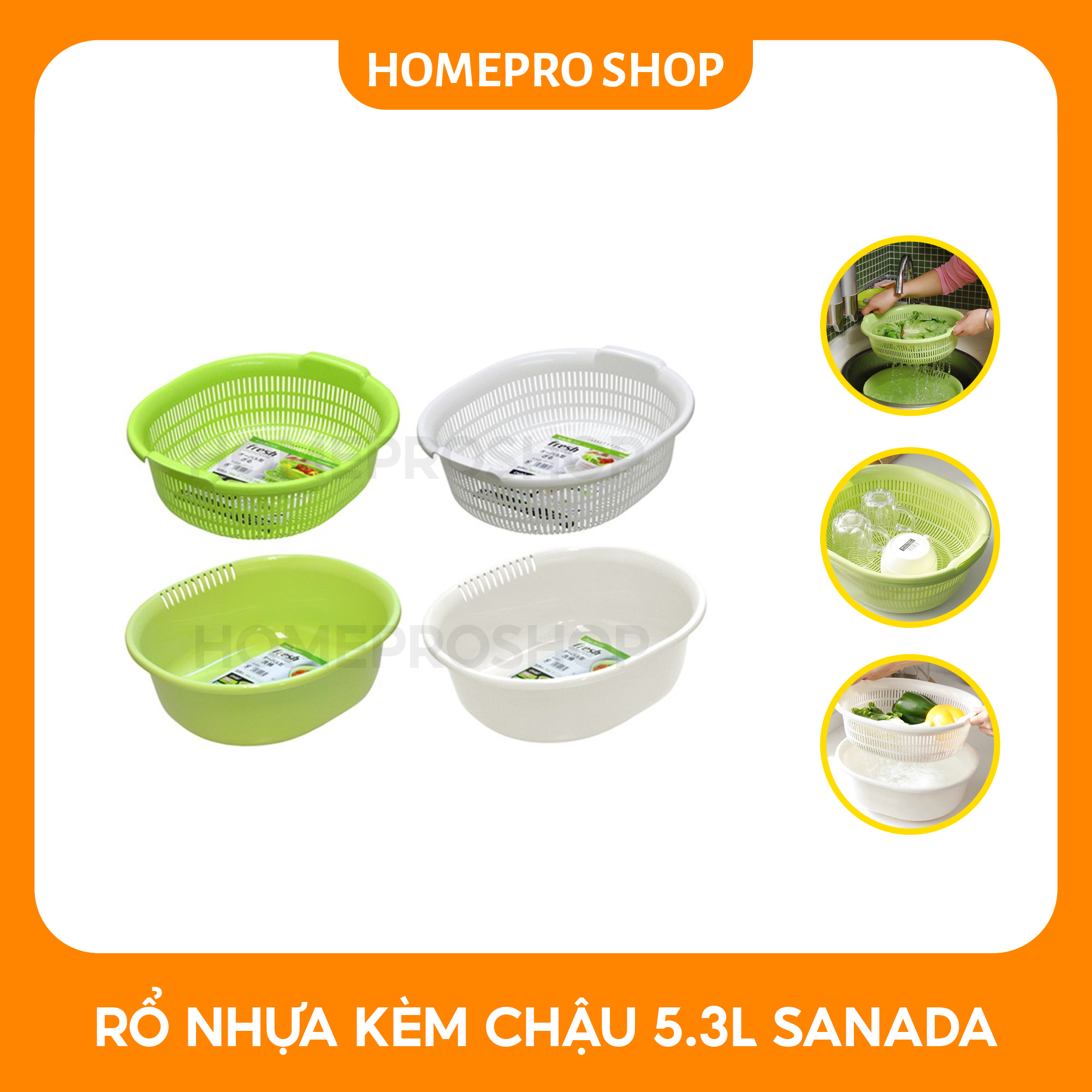 Rổ, chậu nhựa  5.3 L SANADA Nhật Bản