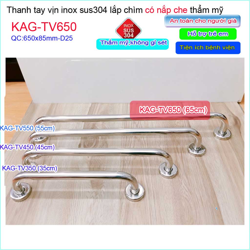 [HCM]Thanh tay vịn nhà tắm Inox 304 KAG-TV650 tay vịn toilet người già- trẻ em 65cm SUS304 chắc chắn siêu bền