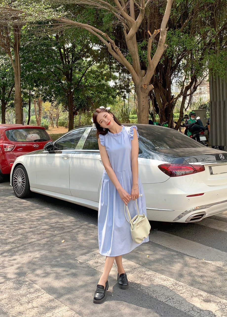 AfterBefore | Đầm midi xếp ly cánh tiên 2 màu