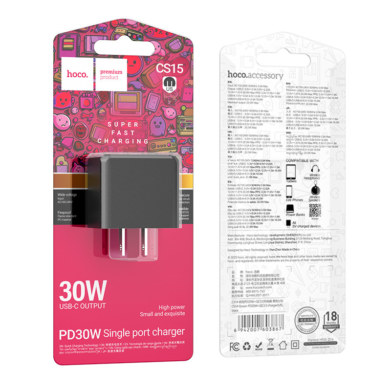 CÓC SẠC NHANH 30W HOCO CS15 CHÍNH HÃNG [BH 1 NĂM]