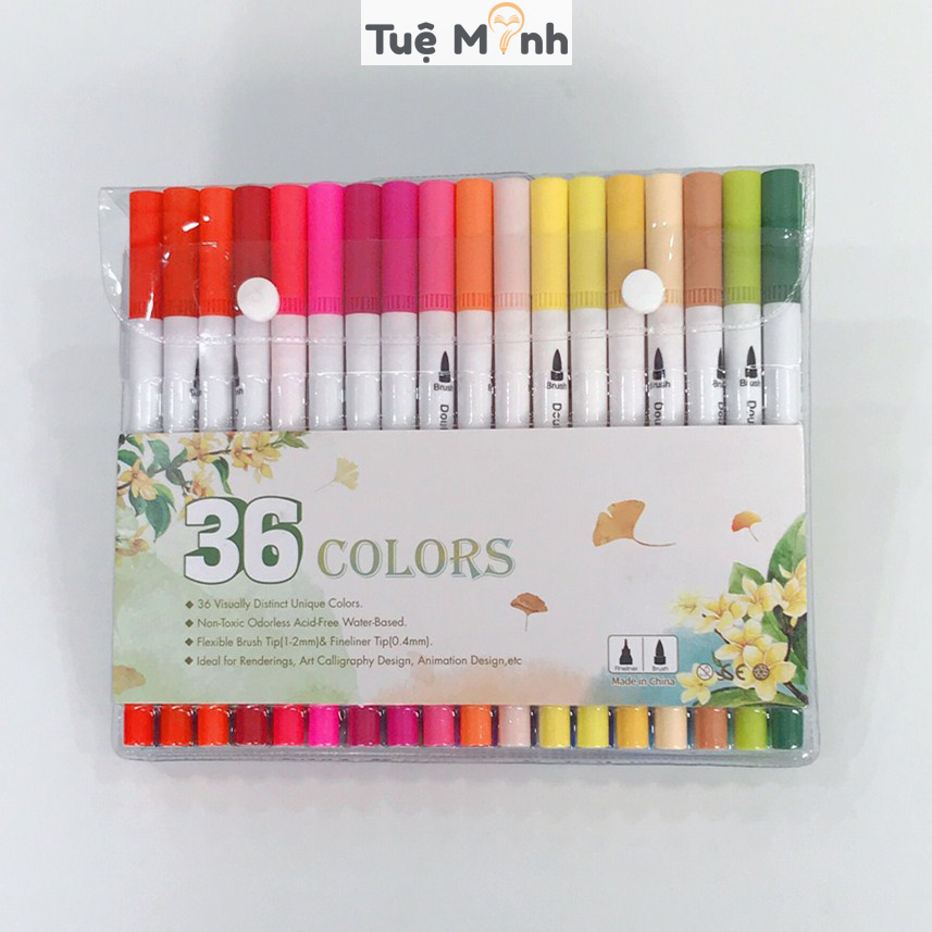 Bút màu 2 đầu Bộ 12/24/36 dual tip  Tuệ Minh gồm ngòi brush + liner, bút viết bullet journal B07