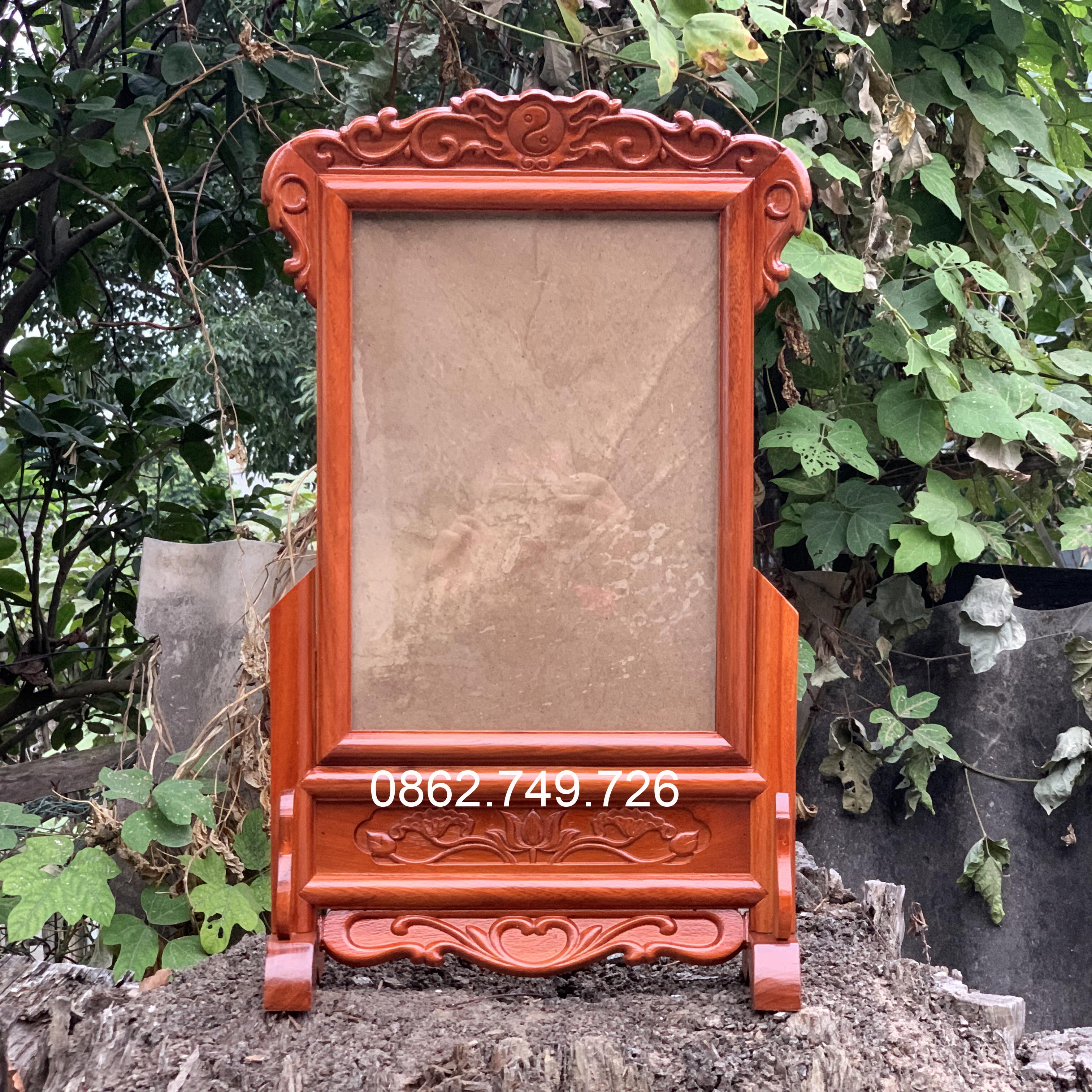 Khung ảnh thờ gỗ hương-Khung ảnh thờ đơn hoa là tây 3 cỡ ảnh thờ