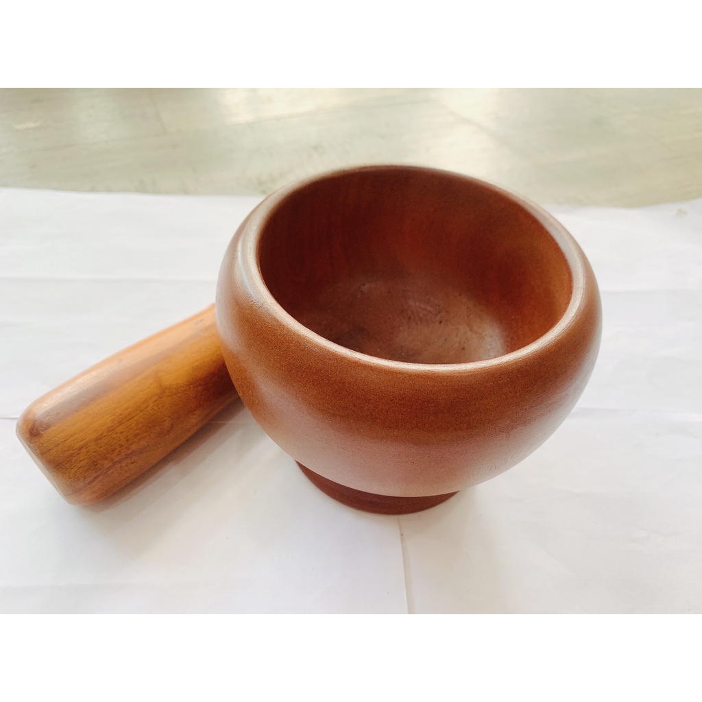Bộ Cối Chày Bầu Gỗ Xà Cừ 15Cm