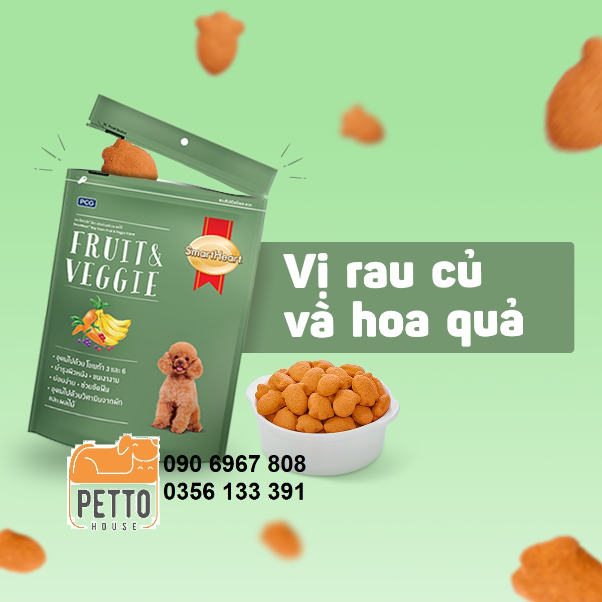 Bánh thưởng cho chó vị trái cây và rau củ Smartheart Dog treats Fruit and Veggie 100g