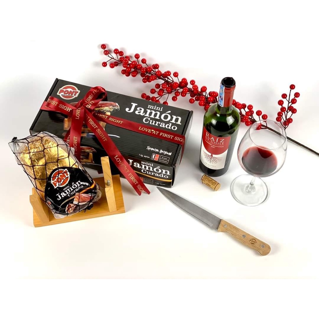 Đùi Heo Muối Mini Pont Jamon Curado 1.0Kg Túi lưới dao vàng khắc Pont