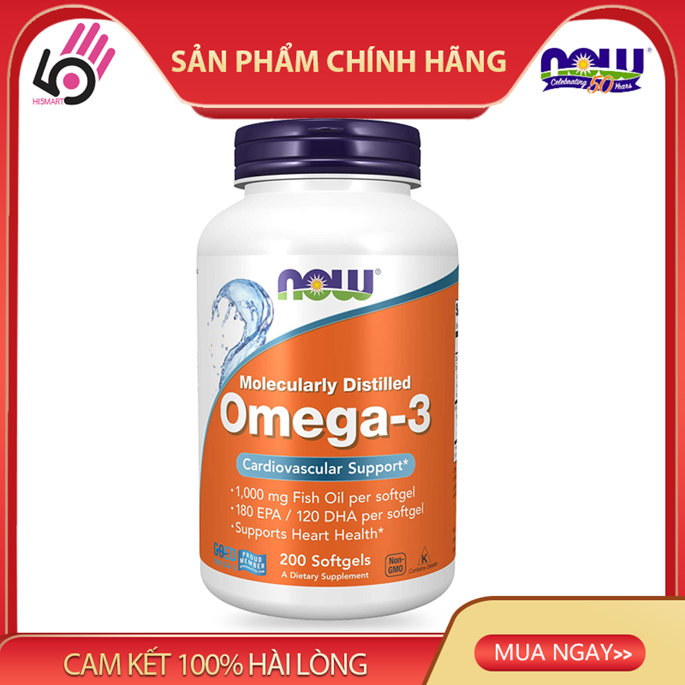 Thực phẩm bổ sung Omega 3-Viên uống Omega 3 của Mỹ, 1000 mg,  Now Foods, 200 Viên