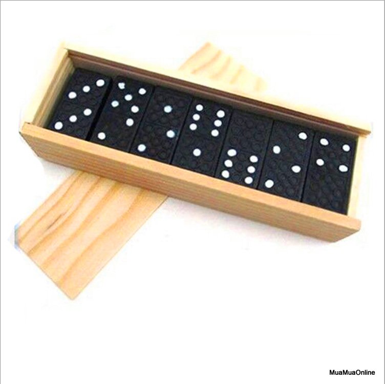 Bộ Chơi Cờ Domino Đen Kèm Hộp Gỗ Đựng Cờ