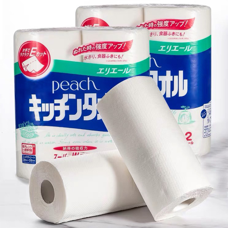 Bịch 2 cuộn khăn giấy lau bếp đa năng 100 tờ Peach Hàng Nội Địa Nhật Bản giấy dai, thấm hút nhanh