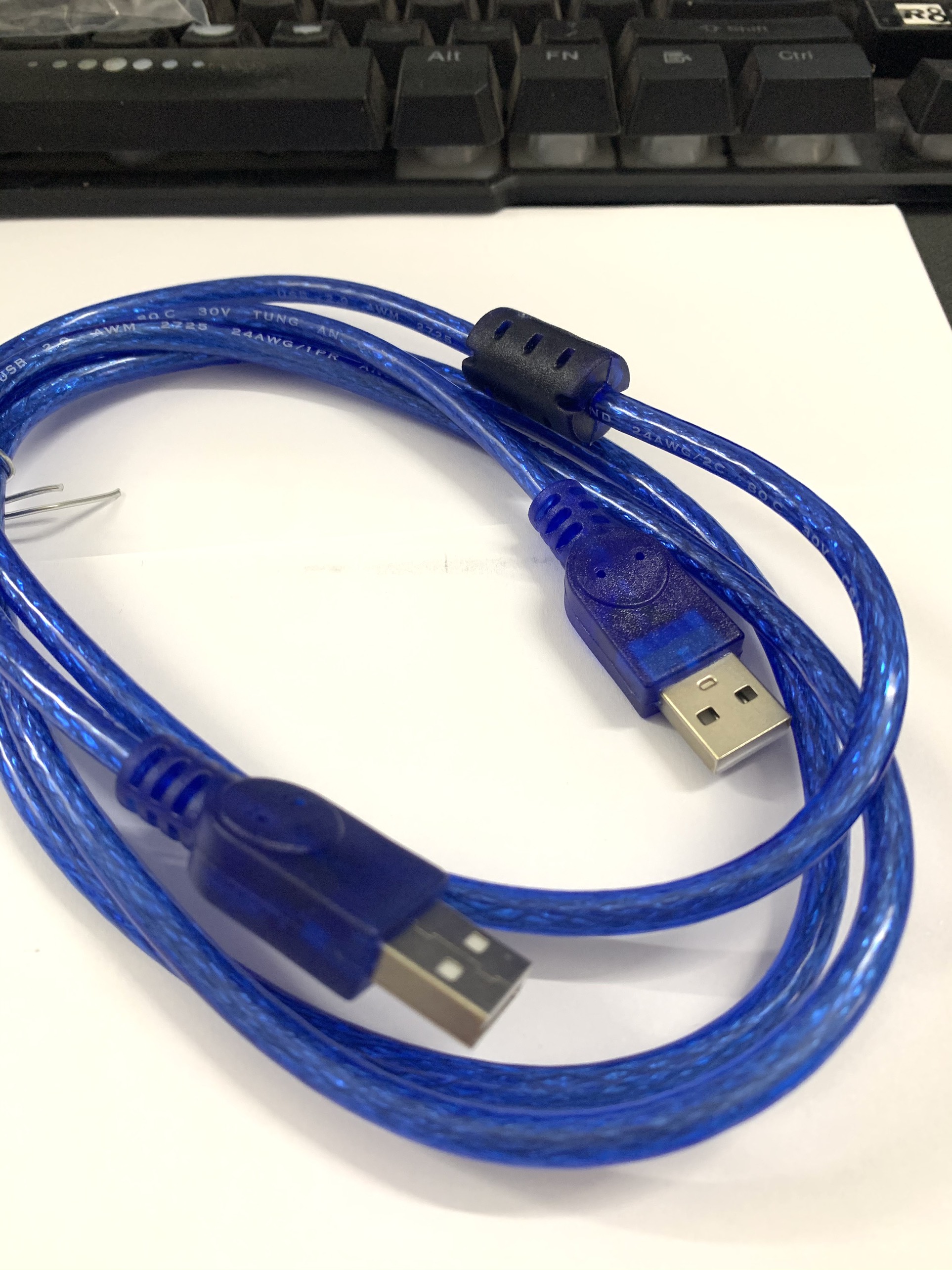 Dây 2 đầu USB Đực 1.5M Chống nhiễu (Xanh) / Cáp 2 đầu USB đực