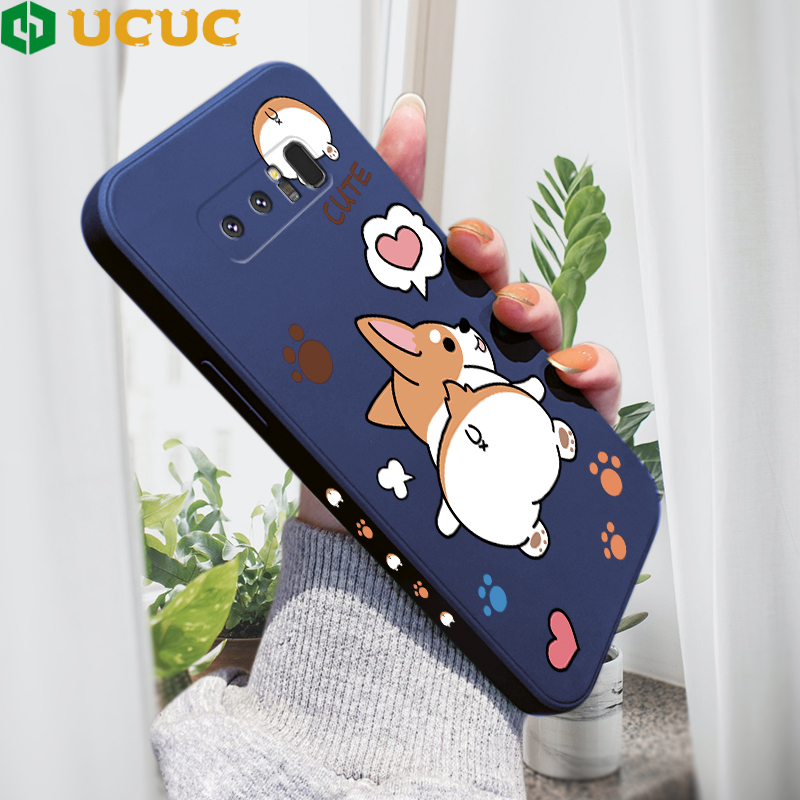 UCUC Phone Case For Samsung Galaxy Note 20 Ultra/Note 20 Note 8 Note 9 Case For Boys Design Phone Case Cartoon Corgi Dog Square Edge Pattern Liquid Silicone Casing Full Cover Camera Case