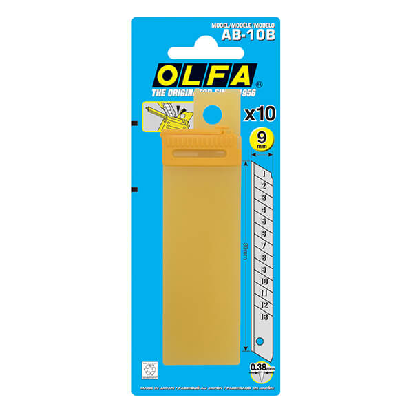 AB-10 (B) | Hộp 10 Lưỡi Dao Bạc Bẻ Lưỡi OLFA 9mm (Tích Hợp Bẻ Lưỡi)