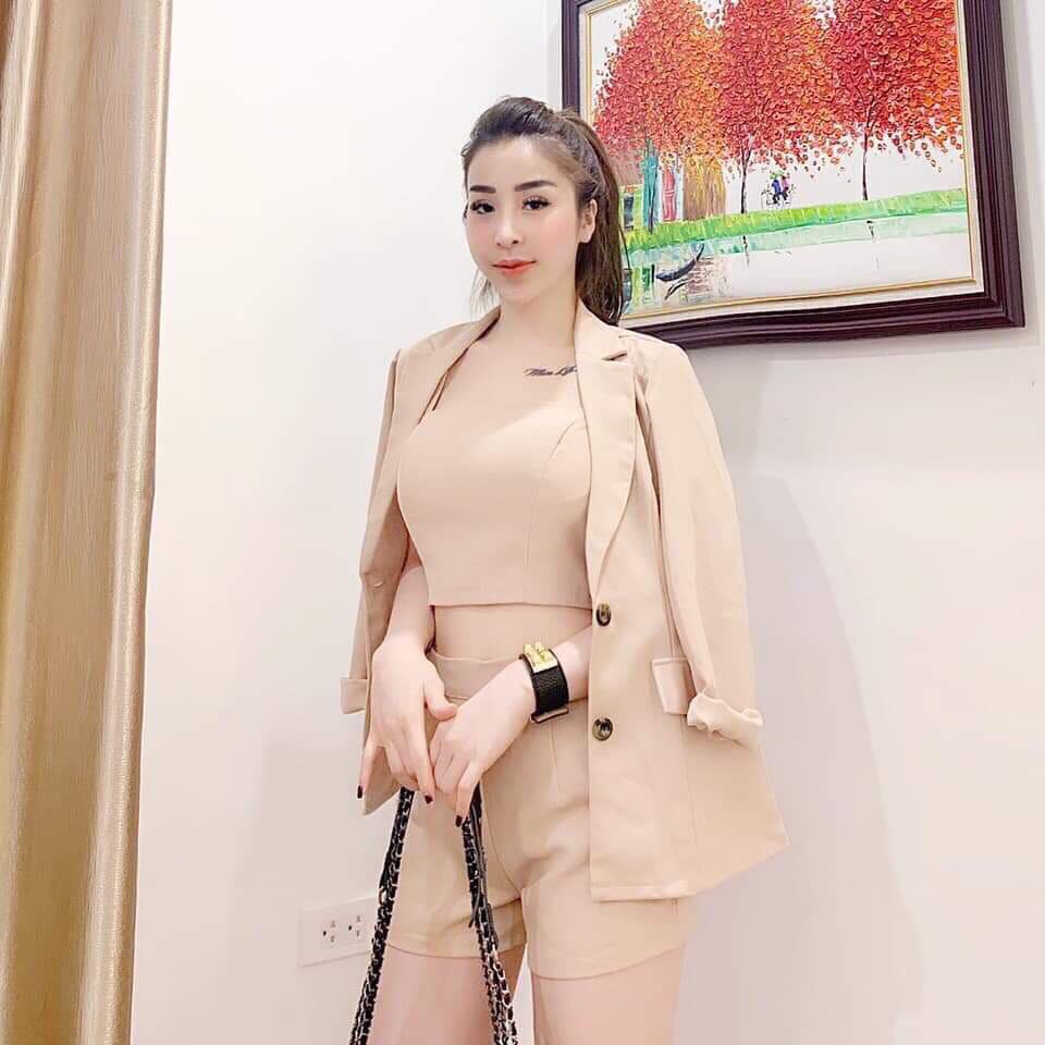 [HCM]Sét vest nữ 3 món (quần đùi+áo vest+áo ống)
