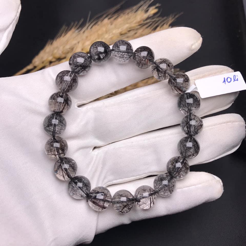 Vòng tay đá tự nhiên thạch anh tóc đen cỡ hạt 7-12li