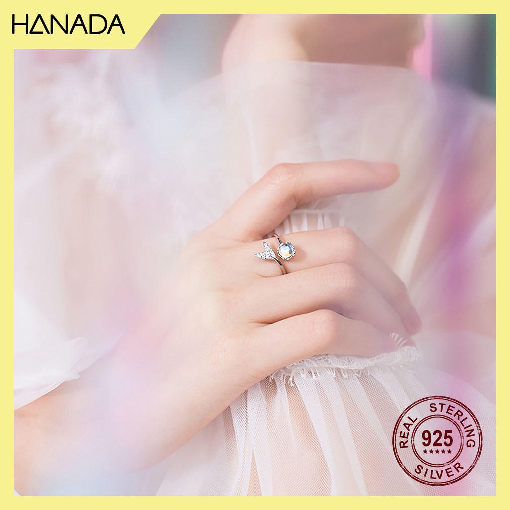 Nhẫn Bạc 925 Hanada 0643 Đuôi Cá Đá Xanh Freesize