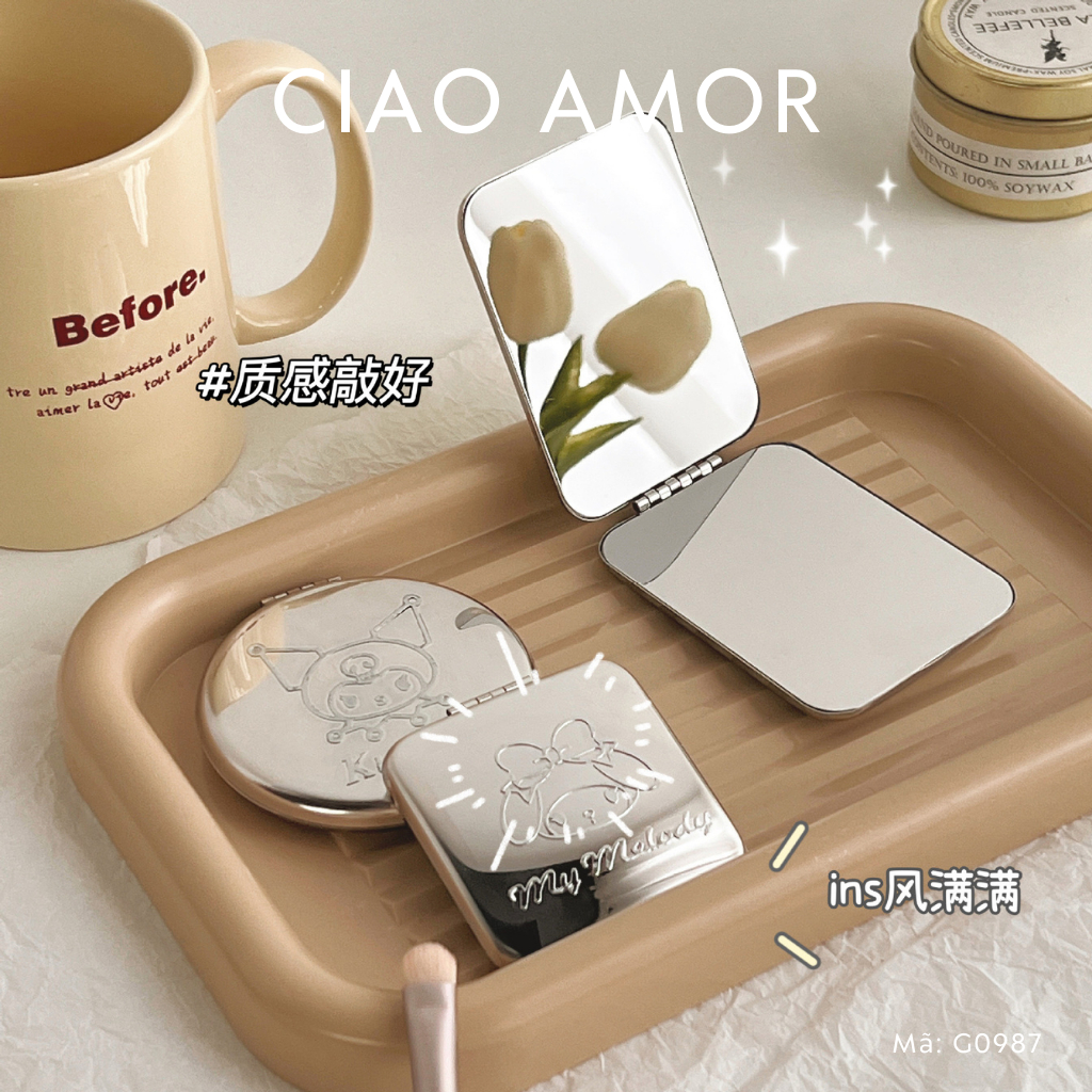 Gương mini cầm tay bỏ túi mặt kim loại trơn Trang sức Ciao Amor - G0987
