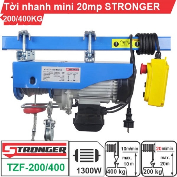 Máy tời điện nhanh mini 200/400kg 20m/p 1300W điện 220V Stronger TZF-200/400