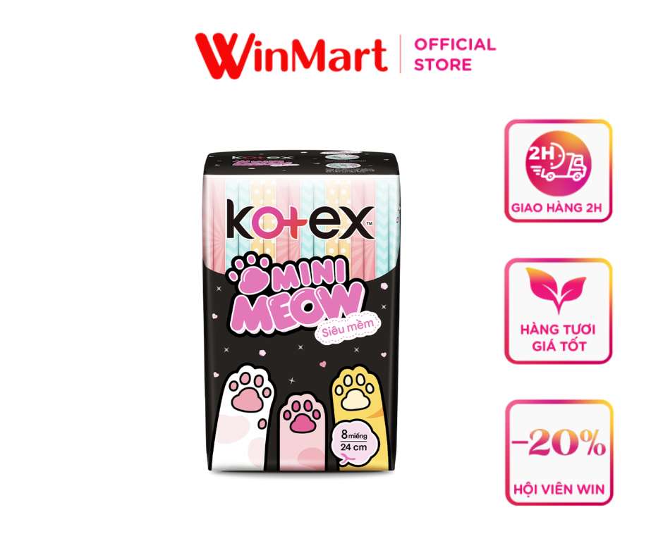 [Siêu thị WinMart] - Băng vệ sinh Kotex mini Meow siêu mềm 24cm gói 8 miếng