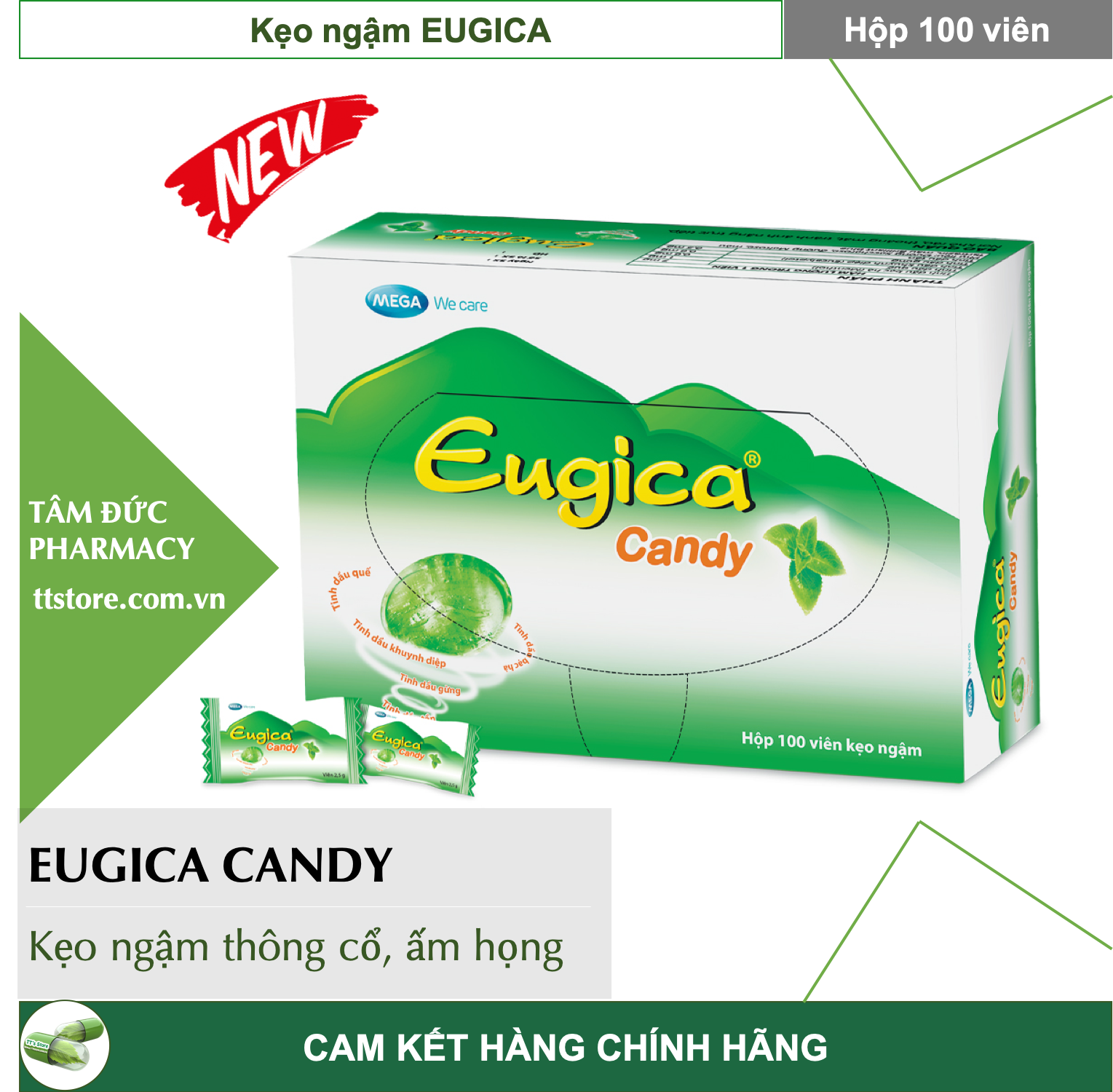 Kẹo ngậm EUGICA CANDY Hộp 100 viên - nhập khẩu từ Thái Lan