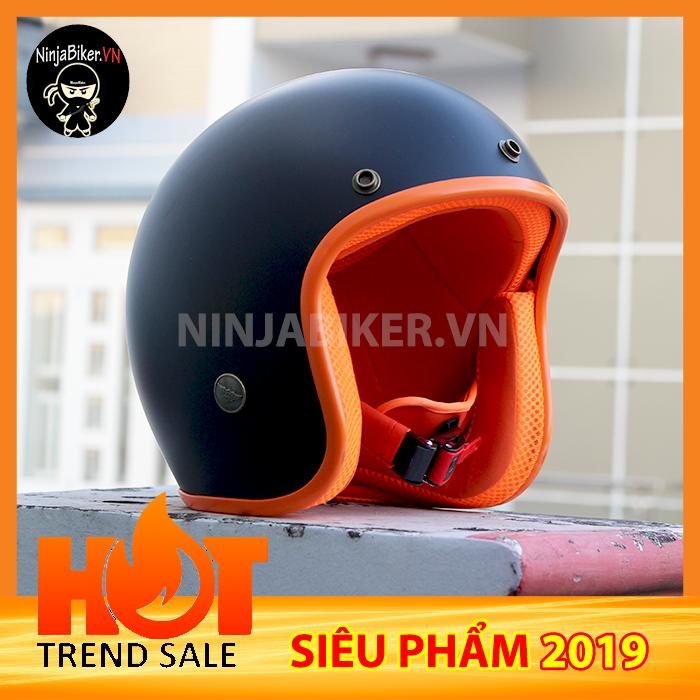 Nón bảo hiểm NTMAX 3/4 gắn kính - ĐEN VIỀN CAM