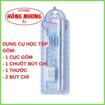 [ Sale Lớn] Bộ Combo Học Tập Xinh Xắn ( 2 Bút Chì, 1 Cục Gôm, 1 Thước, 1 Đồ Chuốt)
