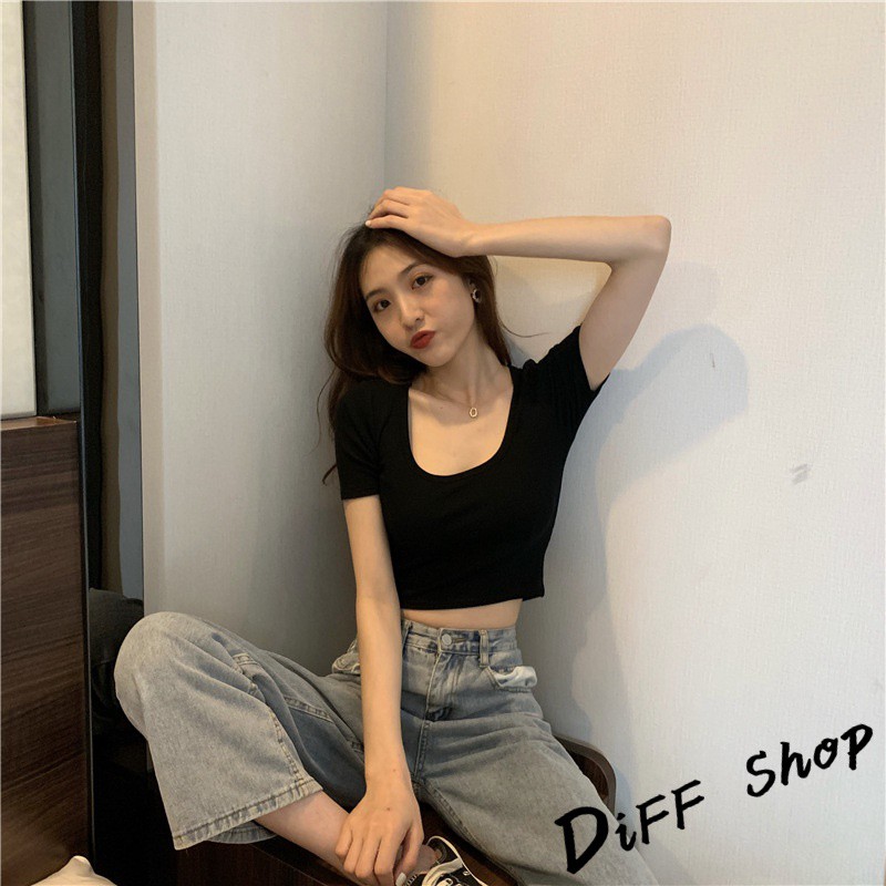 Áo croptop cổ vuông nữ form body tôn dáng