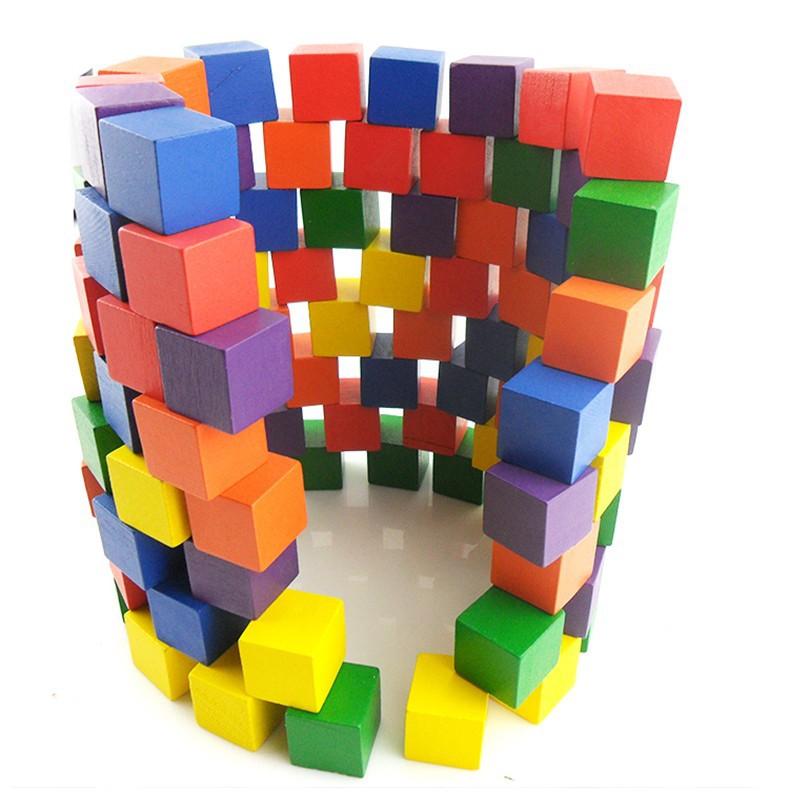 100 khối gỗ lập phương 2cm - cube 2cm (loại trộn màu)