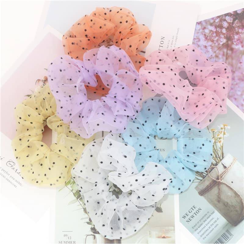 [HCM]Cột (buộc) tóc scrunchies Voan Chấm Bi xinh xắn