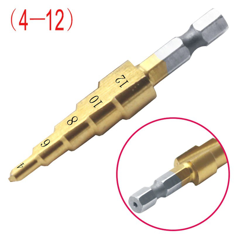Bộ 3 mũi khoan tháp titanium 4 -20mm