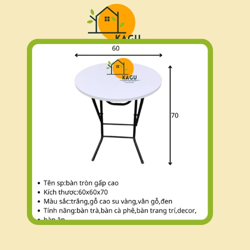 BÀN CAFE GẤP GỌN D60 CAO 73 TIỆN LỢI