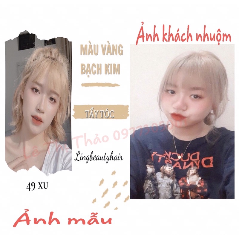 Thuốc nhuộm vàng bạch kim+oxi trợ nhuộm+tẩy+gang tay