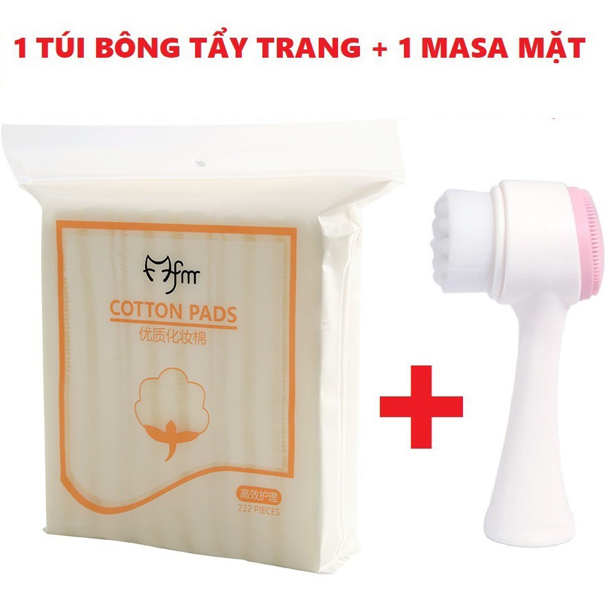 Combo: 1 túi bông tẩy trang 222 miếng+ 1 cọ rửa mặt 2 đầu.