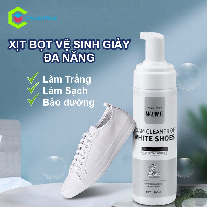 Xịt Bọt Vệ Sinh Giày Cao Cấp Đa Năng 200ml Làm sạch, làm trắng, bảo dưỡng