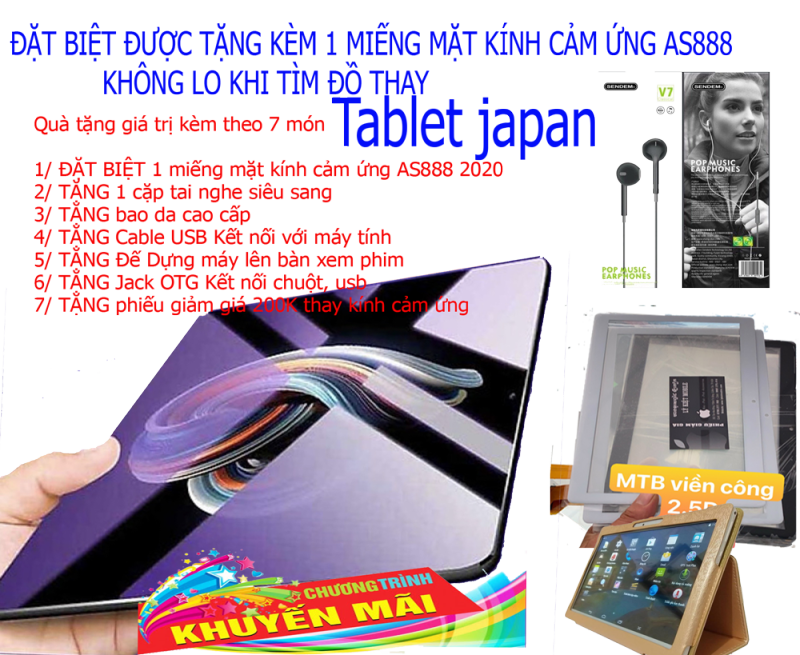 Máy tính bảng japan AS888 phiên bản 2020  Ram 6G Android 9.1 Tặng kèm màn hình cảm ứng As888