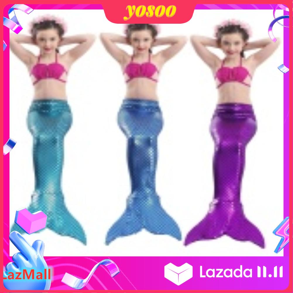 3 cái/bộ Cô Gái Dễ Thương Đồ Bơi Nàng Tiên Cá Đuôi Lớp Học Trang Phục Monofin Chân Vịt Bãi Biển Đồ Bơi-Hoa Hồng-Đỏ-quốc tế