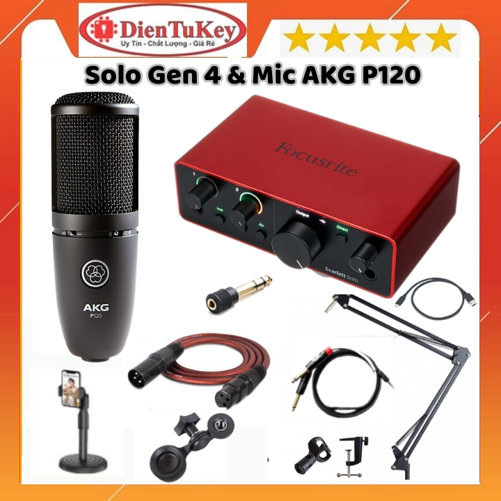 Bộ combo mic thu âm hát livestream sound card focusrite solo gen 4 & mic akg p120 thu âm điện thoại máy tính