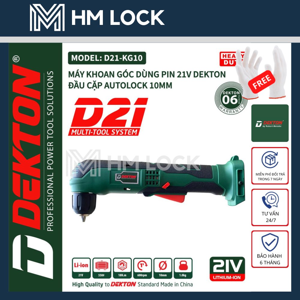 Máy khoan góc dùng pin 21v dekton 10mm autolock - hàng chính hãng - d21-kg10