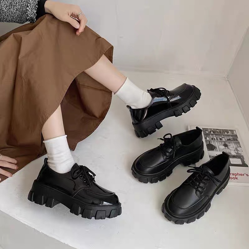 Bốt nữ da bóng cổ thấp phong cách hàn quốc