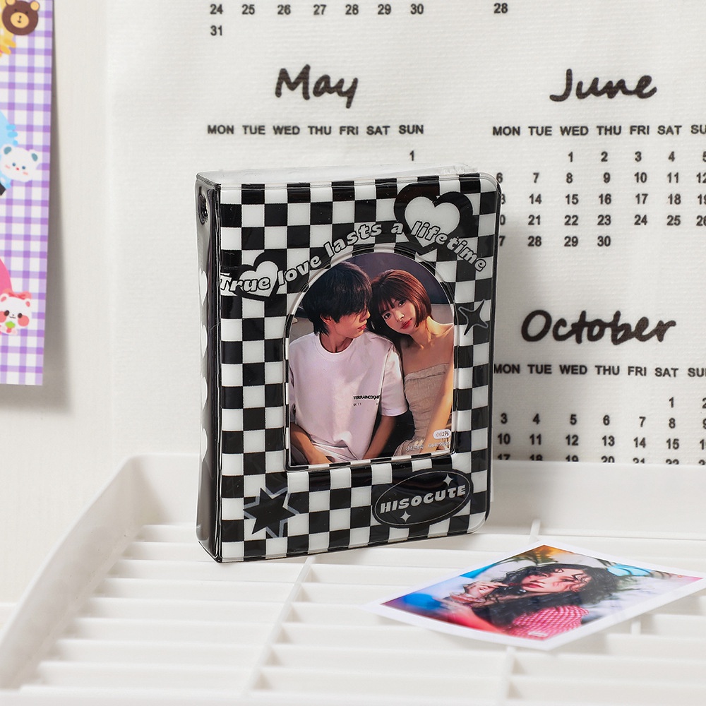 3 Inch Black Checkerboard Cover Photo Album 40 Pockets Photocard Binder Mini Collect Book Photocard