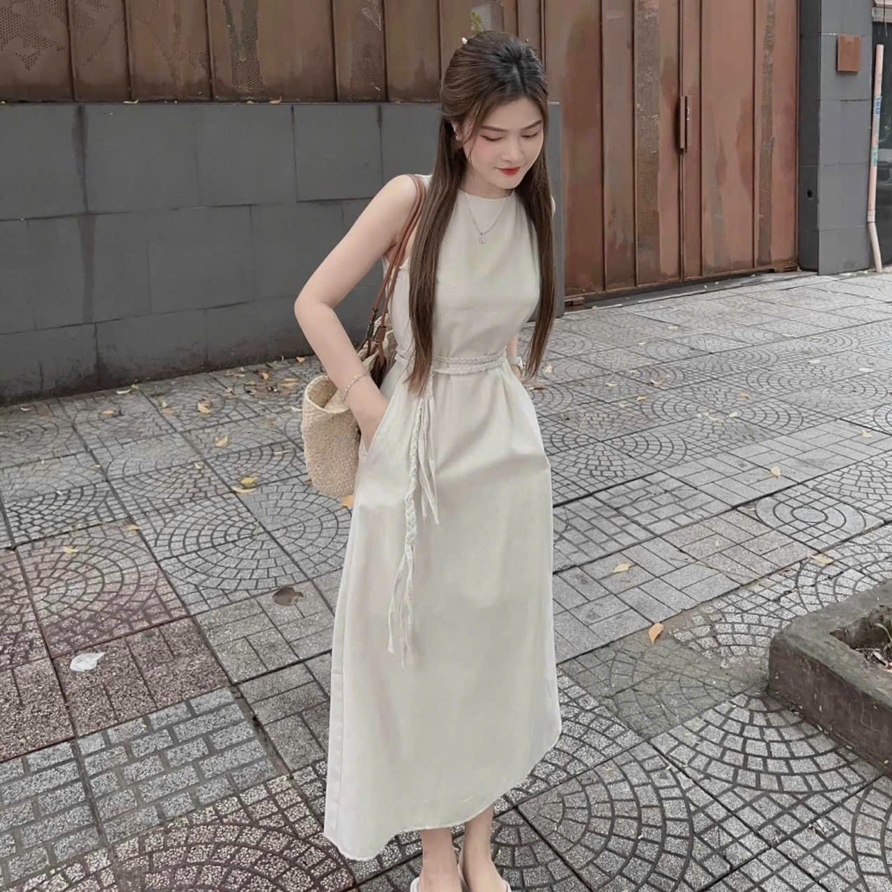 Đầm thời trang siêu HOT tay sát nách dáng dài chiết eo cực tôn dáng Đầm nữ hottrend dáng dài basic chiết eo nàng thơ vintage Đầm nữ tay sát nách dáng dài chiết eo phong cách nữ tính DX