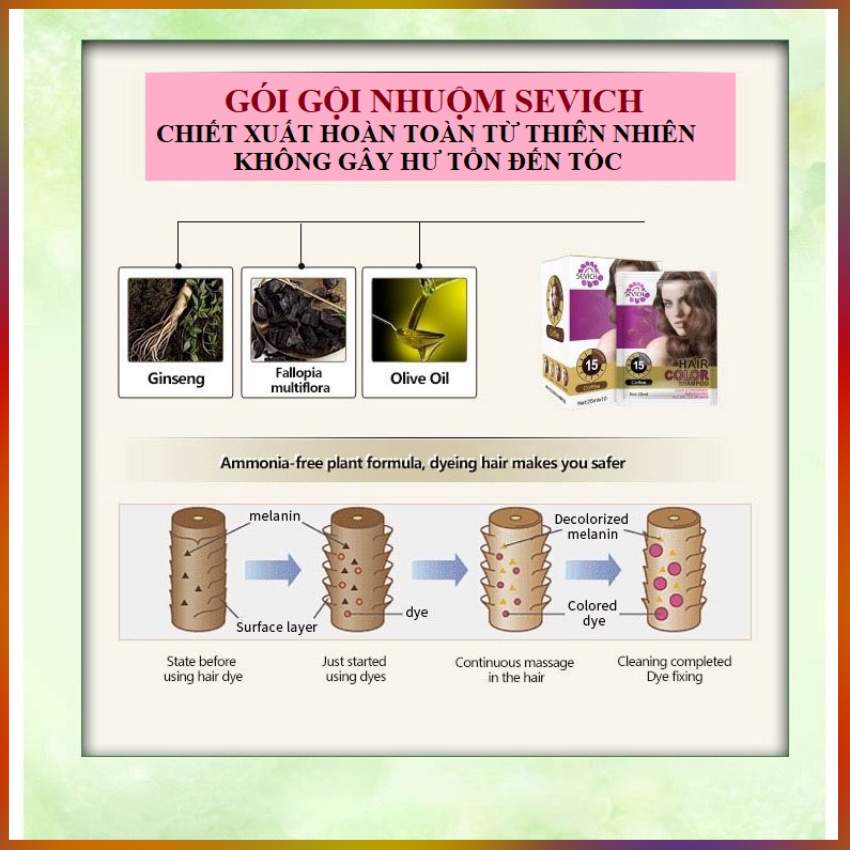 Dầu Gội Nhuộm Tóc Mầu Hạt Dẻ (Chestnut) Sevich 25ml/Gói