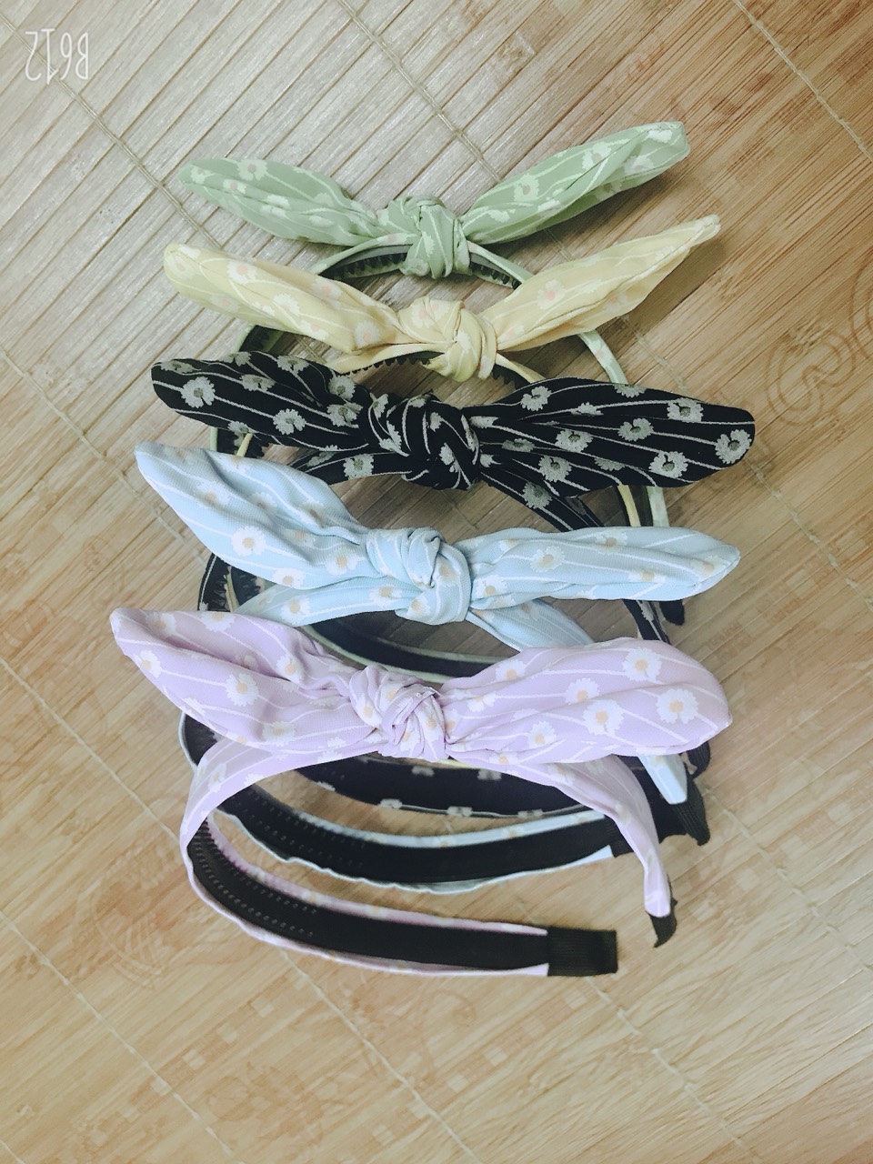 Sét 2 bờm cài tóc vải hoa nhí phối nơ