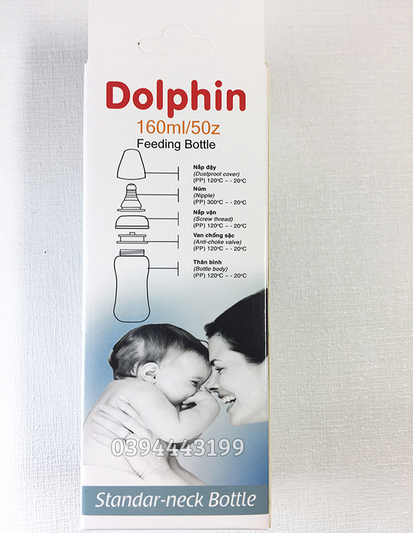 [Tặng 1 Núm Ty] Bình Sữa Streamline Cổ Hẹp 160ml Dolphin - DP018A