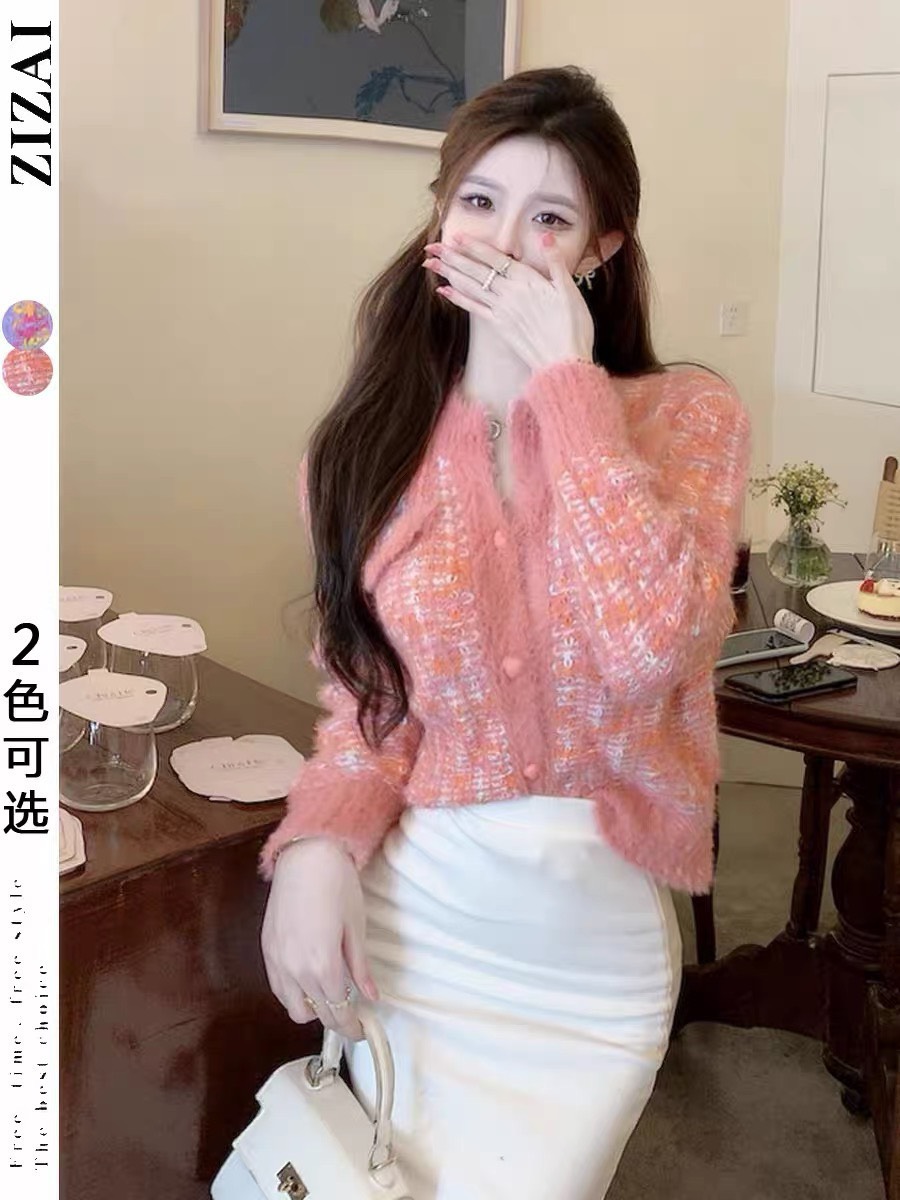 Áo len lông thỏ khuy tim sắc màu