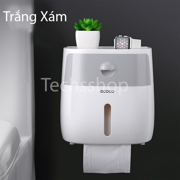 Hộp đựng giấy vệ sinh 2 tầng Ecoco đa năng dán tường E1804 - Hộp để giấy vệ sinh có ngăn kéo chống nước có khe để điện thoại - Kệ nhà tắm để đồ để băng vệ sinh