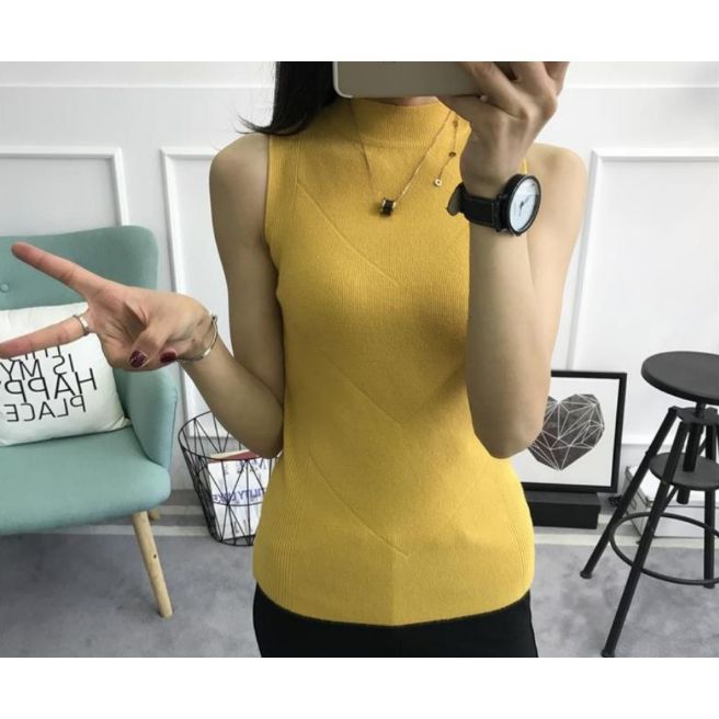 Áo thun len sát nách cổ cao mềm mịn không sù